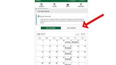 Screenshot showing Get a Calendar button on reuse tool