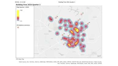 Map shows building fires in Raleigh during quarter 2, 2024