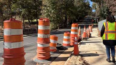 construction site with orange barrels