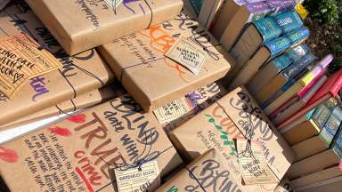 an image of books at a festival