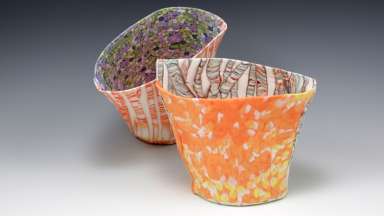 Colorful hand built porcelain vessels