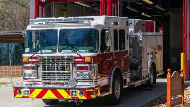 RFD fire truck sitting outside of fire station