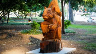 Giant squirrel made from a carved tree