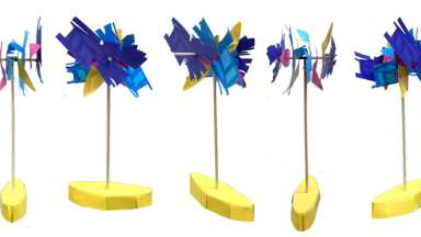 Concept design of blue, yellow, and pink graphics