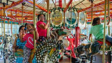 kids on a merry go round wheel