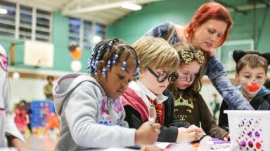 kids doing crafts in the fall