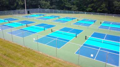 aerial view of pickleball courts