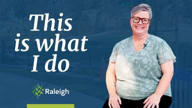 &quot;This is what I do&quot; with city of Raleigh logo and a photo of Lori Tanner with blue background