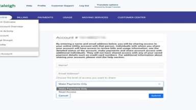 screenshot of new feature that allows customers to share accounts