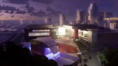 Aerial view of an amphitheater in a city