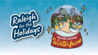 an illustration of a snow globe for Moore Square Winterfare and Raleigh for the Holidays