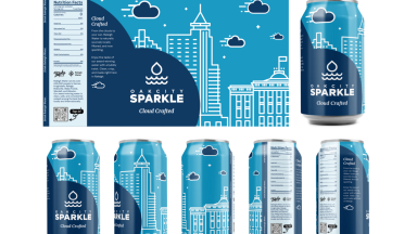 Oak City Sparkle Can design showing blue can with white writing