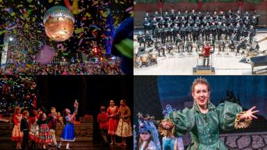 a collage of images of holiday arts events.