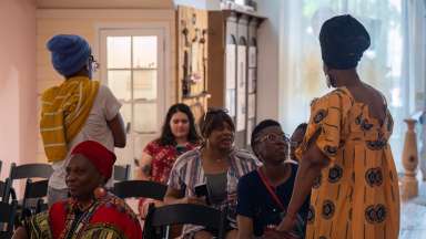 people reading poetry with audience