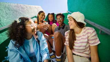 teens hanging out on the stairs