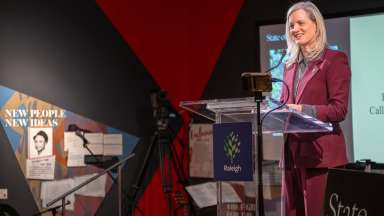 Janet Cowell delivers the state of the city address on March 18 at the Raleigh City Museum