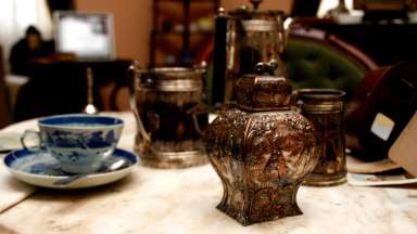 artifacts from the collection at Mordecai sitting on table
