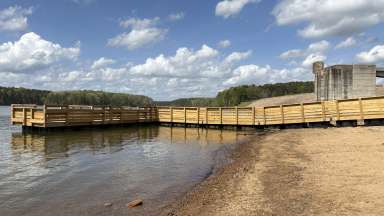 Falls Lake during 2026 Drought near fishing dock