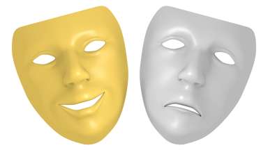 2 drama mask, one gold and one silver