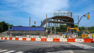 Street view of red hat construction