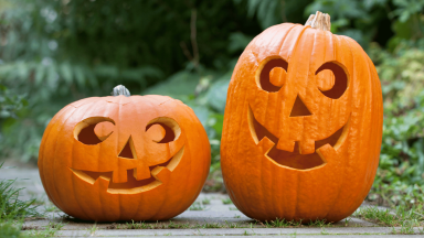 Two carved pumpkins