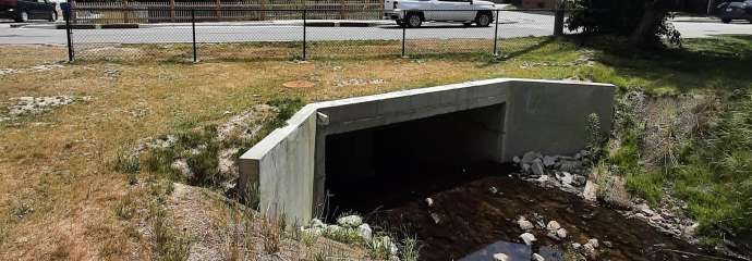 A new rectangular, concrete culvert on Dorothea Drive that'll carry stormwater through the city.