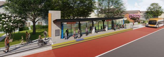 Rendering of the  BRT station at Edenton Street and Swain Street