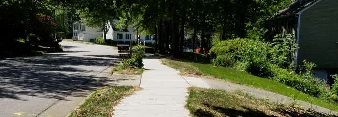 The new sidewalk on Featherstone Drive.