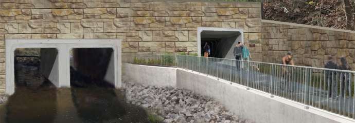 Image show what the new pedestrian culvert that runs under Blue Ridge Road will look like.