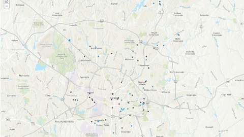 Downtown units in Raleigh with dots