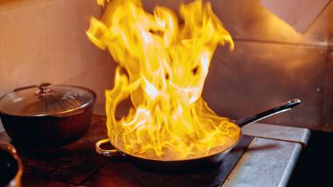 Flambe Fire In Frying Pan