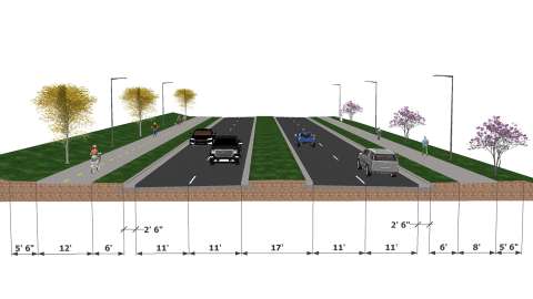 A rendering of what a typical section of Old Wake Forest Rd will look like after construction is complete.
