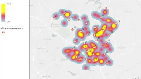 Heat map of building fire distribution in Raleigh in Q4 2021