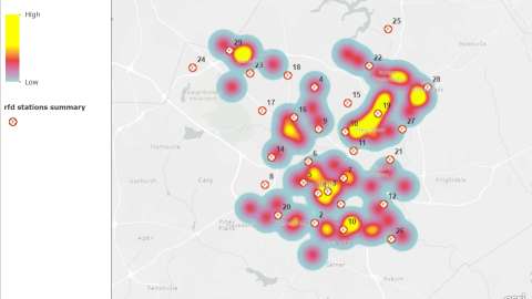 Heat map of building fire distribution in Raleigh in 2021