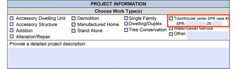 Site Permit Review Form Screenshot Showing New Location Townhouse Check Box