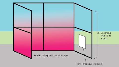 A diagram shows how the panels of a bus shelter can be covered with art