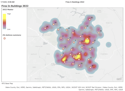 Heatmap shows fires in buildings in 2022