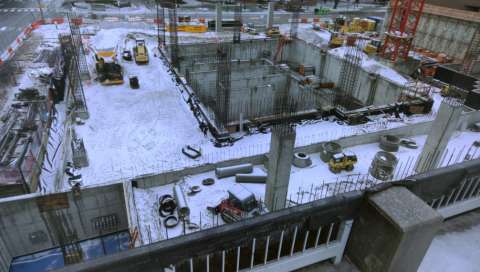 City Hall construction site with snow