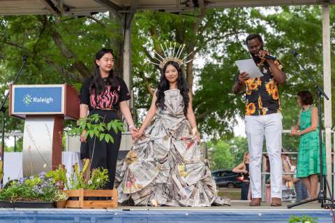 Trashion fashion winners honored for their creativity.