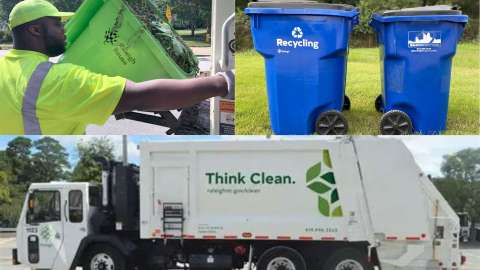 Solid waste service picture man empties reuse green bin