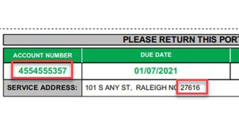 a screenshot of a water bill showing where to find your account number in top left corner under "Account Number"