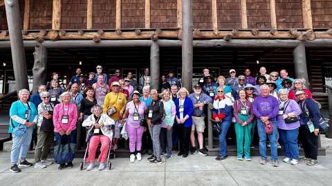 a large group of active adults on a trip