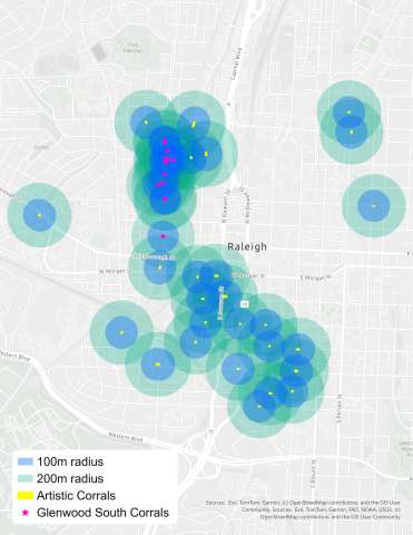 Buffer map of mandatory micromobility parking corrals
