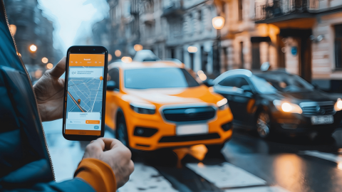Person using their phone to get a taxi
