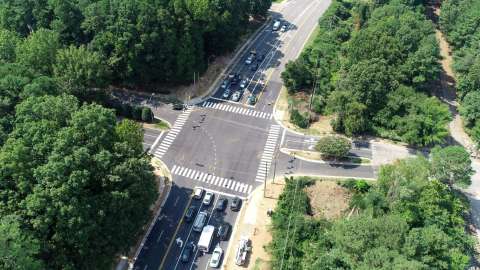 Aerial view of a large intersection