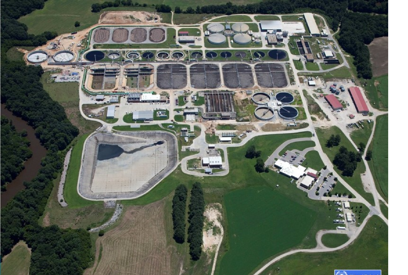 Aerial shot of wastewater treatment plant