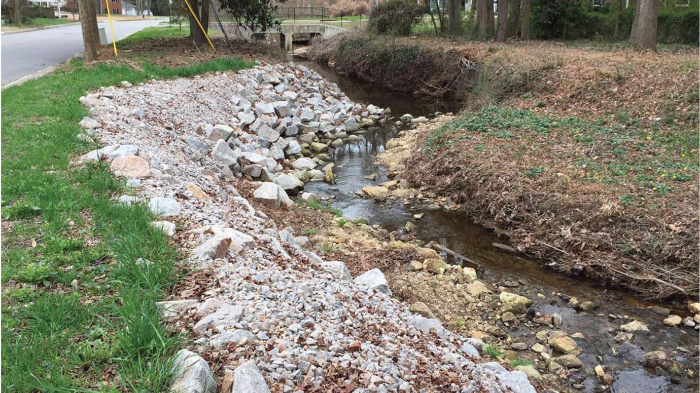 A stormwater channel along Swift Drive 