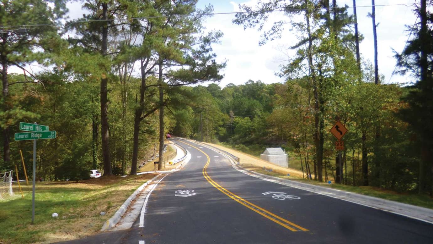 Laurel Hills Road in Raleigh after the dam rehabilitation at Laurel Hills Lake.