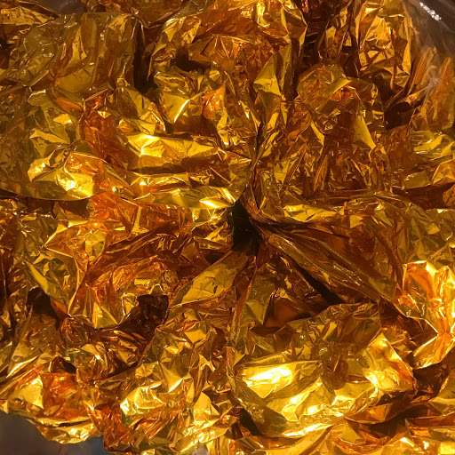 A photo of crumpled gold paper entitled Golden Dump by artist Ginger Wagg
