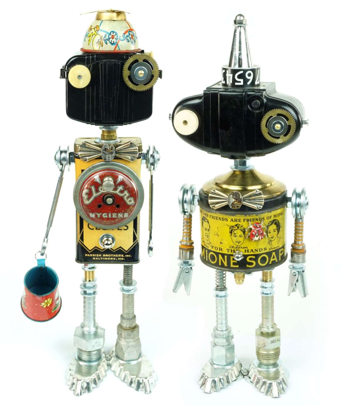 Small sculptures made from found objects by artist Amy Flynn